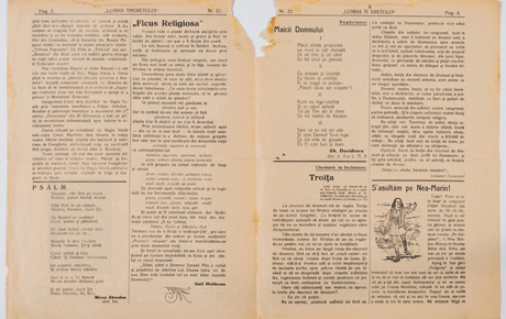 Ziarul Lumina tineretului, Arad, 1936, an III, nr. 22/1 noiembrie, p. 1-2. Publicație, hârtie, 31 x 24 cm. Donație, 1968.