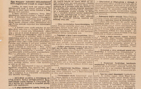 Extras din ziarul Aradi Közlonyi, legat de moarte lui Ioan Suciu, 15 martie 1939. Publicație, hârtie, 42 x 29 cm. Donație, Lucia Ioan, Timișoara; donație, Ovidiu Avramescu, București, 1981.